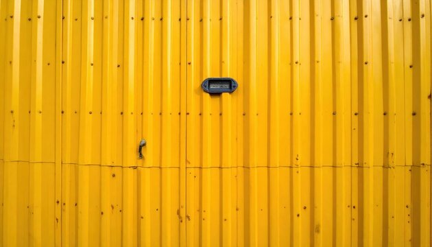 Close-up of a weathered, vertical corrugated yellow metal surface