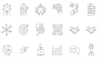 Outlined Business and Teamwork Icon Set for Professional Designs