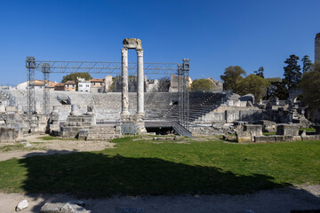 Fototapeta premium Roman Theatre ruins with seating in Arles, France
