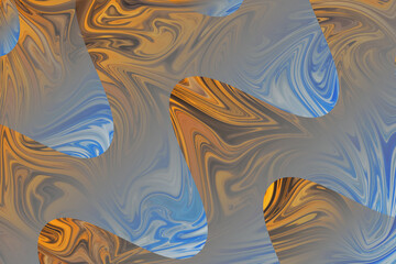 abstract liquid marble texture with orange, blue, and gray swirls. overlay shapes create depth. grainy noise effect added.