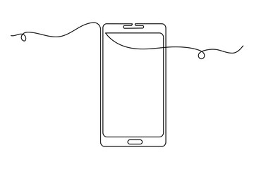 Minimalist vector illustration of a smartphone with wifi and signal waves drawn in one continuous line. Perfect for technology, communication, and digital network concepts