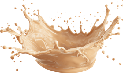 Creamy liquid splash, beige color, isolated on white, dynamic motion, fresh and energetic