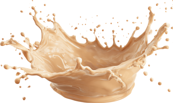 Creamy liquid splash, beige color, isolated on white, dynamic motion, fresh and energetic