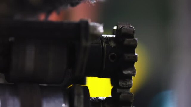 Retro Industrial Machine Gears Macro Shot. Thick Rope Connection Detail