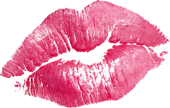 Pink lipstick kiss mark, romantic and playful, isolated transparency background, symbol