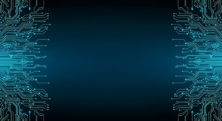 Abstract digital circuit board pattern with glowing blue and white lines on dark background