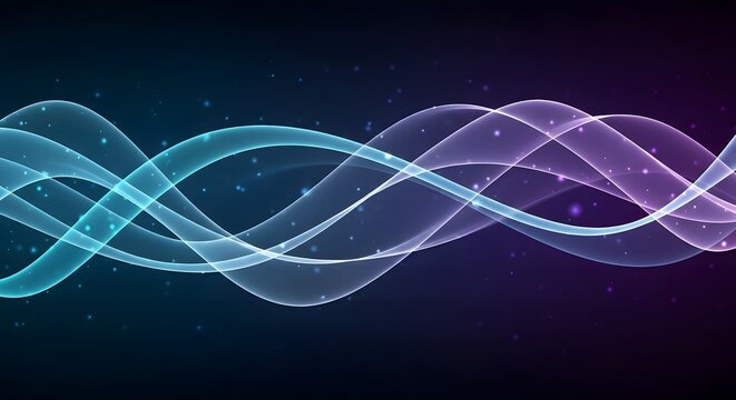 Abstract flowing waves of light and particles on a dark background