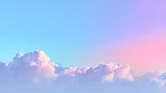 Serene Blue Sky with Soft Pink and Purple Cloud Highlighting Tranquil Atmosphere for Relaxation, Meditation, and Inspirational Backgrounds