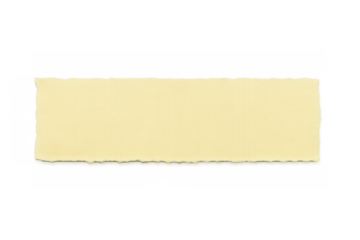 Blank yellow torn paper strip or horizontal note pad element with ripped edges on transparent background