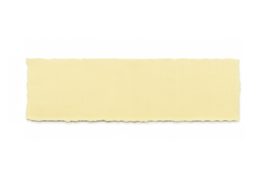 Blank yellow torn paper strip or horizontal note pad element with ripped edges on transparent background