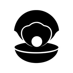 Open Oyster Shell with Pearl Icon Vector Black Glyph for Jewelry and Luxury