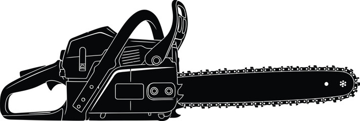 Chainsaw vector illustration black and white power tool cutting equipment eps silhouette