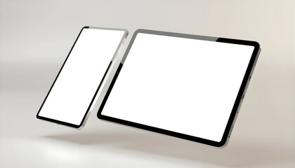 Blank screen realistic tablet frame, rotated position top view. Layout mockup of tablet template for infographics or presentation