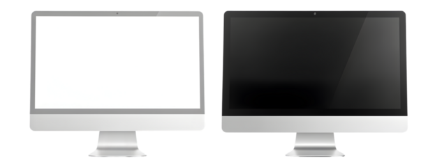 Computer monitor with empty display, device screen mockup, modern blank screen isolated on transparent background