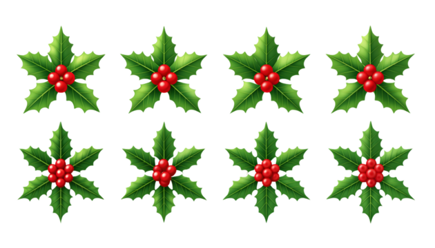 Holly berry icons set, Chritmas logo wirh holly berries, isolated on transparent background