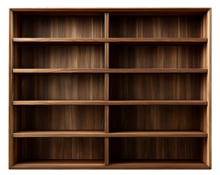 Wooden bookshelf with ten shelves isolated on transparent background wooden large bookshelf isolated on transparent