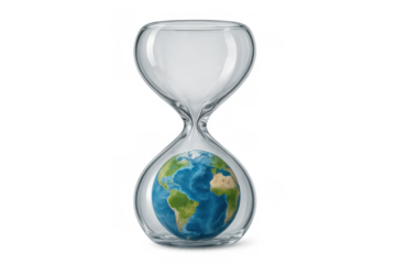 Earth planet trapped inside hourglass, showing concept of climate change, global warming, environment time running out