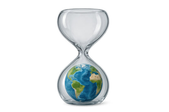 Earth planet trapped inside hourglass, showing concept of climate change, global warming, environment time running out