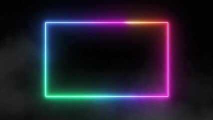 Rectangular Neon Frame with Rainbow Colors and Smoke Effects
