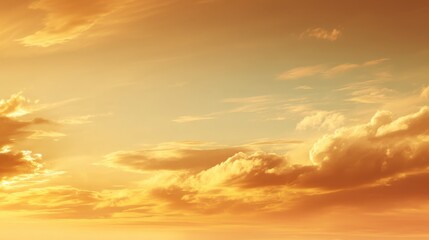 Fototapeta premium Serene Sunset Over a Calm Sky with Soft Clouds and Warm Hues of Yellow, Orange, and Blue Reflecting Nature's Tranquility and Beauty