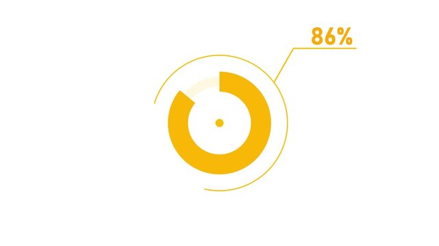 loading icon animation 86% circle. 86 percent circle round donut chart infographic .Infographic Element with Alpha Channel 4k video royalty free graphic animation coral color on a white background.