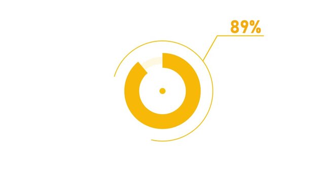 loading icon animation 89% circle. 89 percent circle round donut chart infographic .Infographic Element with Alpha Channel 4k video royalty free graphic animation coral color on a white background.