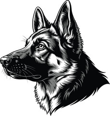 German shepherd dog portrait vector illustration black and white art eps silhouette