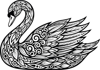 Fototapeta premium Ornate swan illustration black and white vector graphic design art eps silhouette