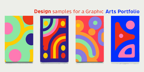 Abstract geometric graphic design samples for a creative portfolio with bold colors and shapes