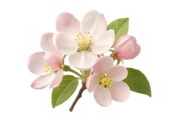 Pink apple blossom flowers blooming on a branch in spring, freshness and growth concept, transparent background