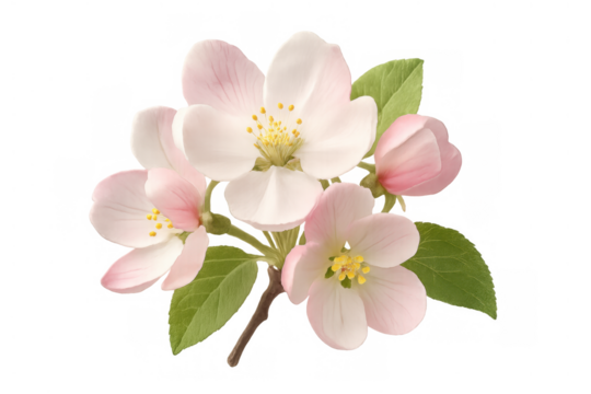 Pink apple blossom flowers blooming on a branch in spring, freshness and growth concept, transparent background