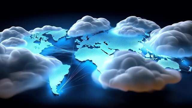 Abstract cloud computing concept digital world map illustration - Powered by Adobe