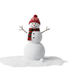 Snowman in a red hat and scarf isolated on transparent or white background, png