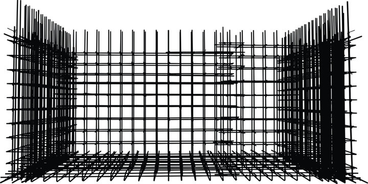 Concrete rebar cage icon vector&mdash;rectangular prism grid with vertical extensions for structural engineering and construction design visuals
