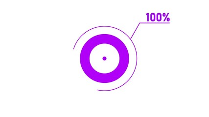 loading icon animation 100% circle. 100 percent circle round donut chart infographic .Infographic Element with Alpha Channel 4k video royalty free graphic animation purple color on a white background.