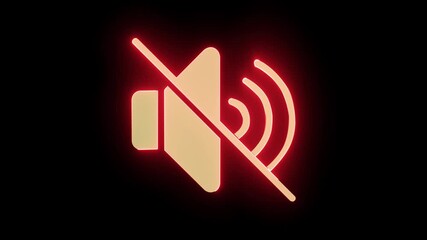 Glowing Neon Silent Mode or Muted icon Animation in Black Transparent Background - Powered by Adobe