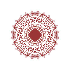 Intricate red mandala design with circular symmetry and floral motifs
