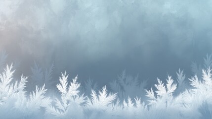 Obraz premium Frosted Ferns Under Winter Sky Evoking Serene Atmosphere in Cool Color Palette for Winter Themes, Seasonal Designs, and Nature Illustrations