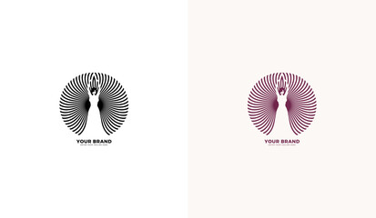 Female beauty ray logo, shining woman silhouette icon, vector illustration