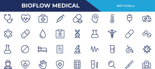 Bio Flow Medical Line Icons Pack &ndash; 30 Professional Healthcare & Medical Outline Icons