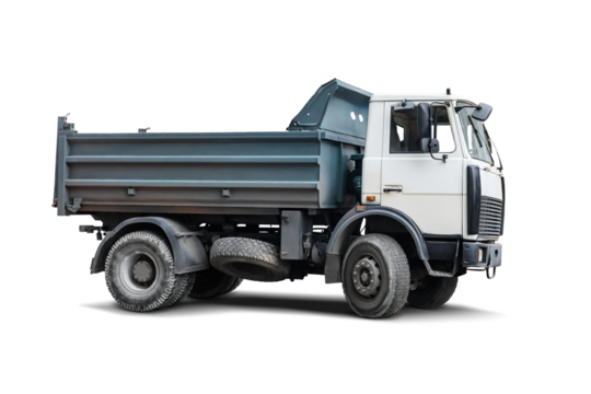 A sturdy heavy-duty truck stands alone on a plain background, demonstrating its readiness for construction and transportation tasks.