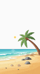 Obraz premium Beautiful beach scene with palm tree and ocean view.