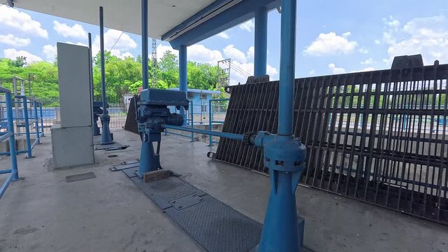 The river floodgate is operated by a dynamo which is useful for controlling flooding