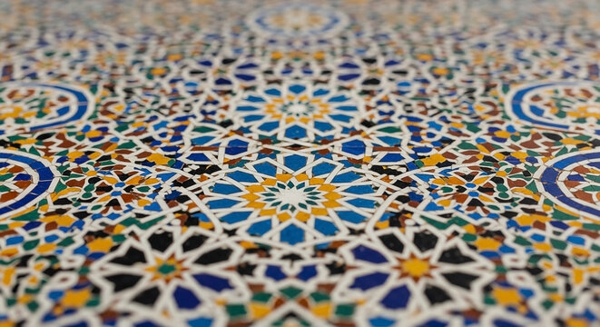 Stunning Moroccan Zellige mosaic pattern with vibrant geometric designs and rich cultural heritage