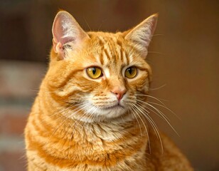 Close-up of an orange tabby cat with golden eyes, gazing slightly to the right