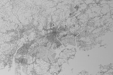 Obraz premium Map of the streets of Okayama (Japan) made with black lines on grey paper. Top view. 3d render, illustration