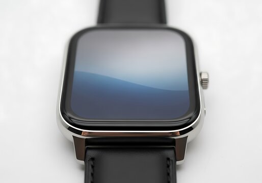 Modern smartwatch with sleek design and abstract digital display on white background