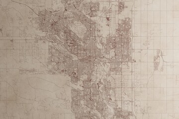 Obraz premium Map of Calgary (Canada) on an old vintage sheet of paper. Retro style grunge paper with light coming from right. 3d render