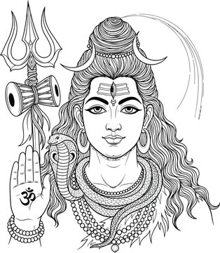 Lord shiva drawing line art hindu god mahadev shankar bholenath illustration eps silhouette