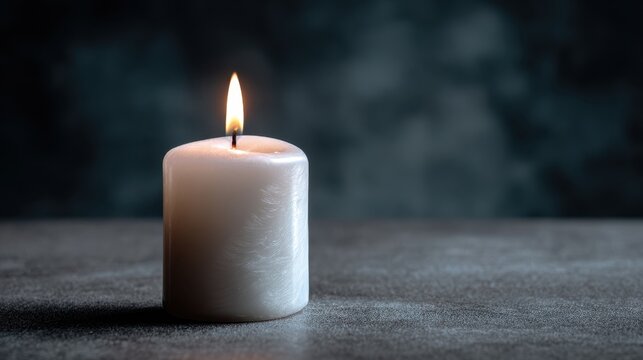 Lit white candle on dark background illuminating soft light and peaceful ambiance. All Saints' Day - Powered by Adobe